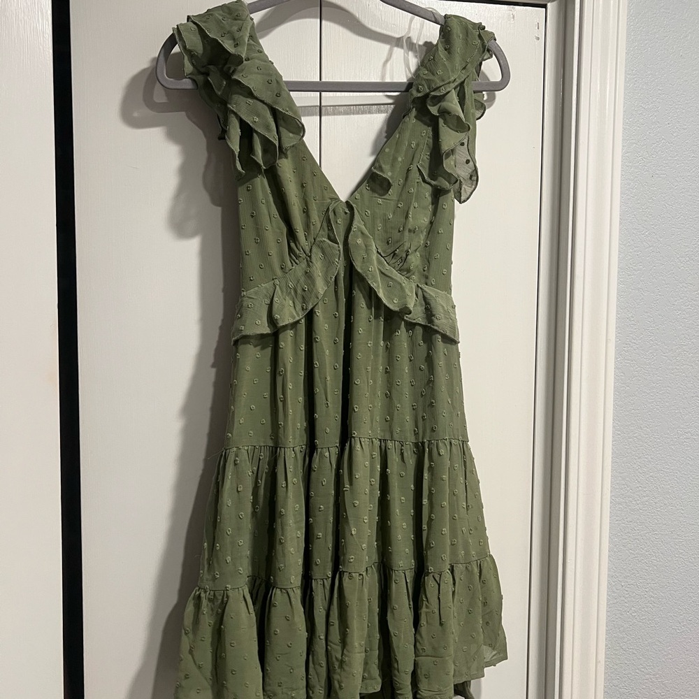Francesca's Collections Green Ruffled Mini Dress